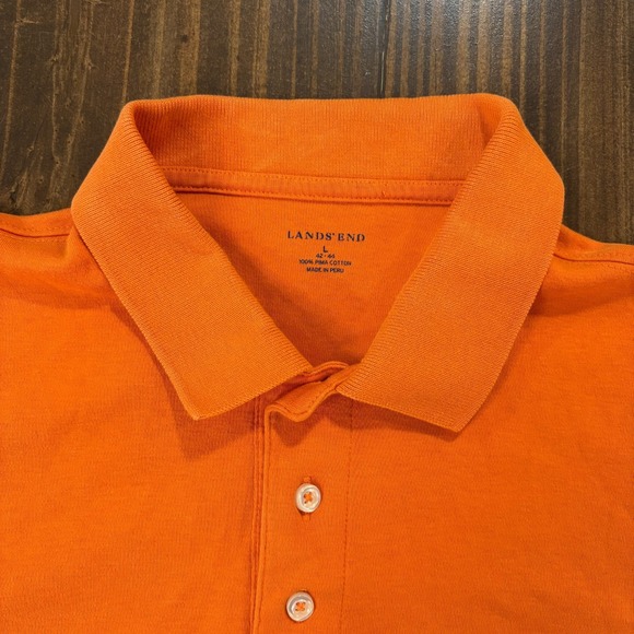 LANDS END Polo Shirt Mens L Orange Short Sleeve Pocket Pima Cotton Casual Top - Picture 4 of 6